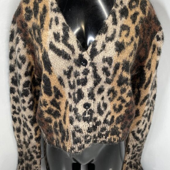 AllSaints Women’s Wick Cropped Mohair Cardigan – Leopard Brown – Size S - Picture 1 of 8